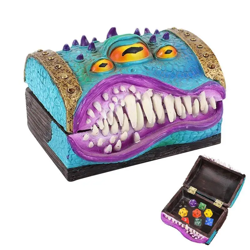 

Mimic Chest Dice Holder Resin Hand Painted Small Dice Storage Case With Fangs And Three Eyes Waterproof Box Desktop Decoration
