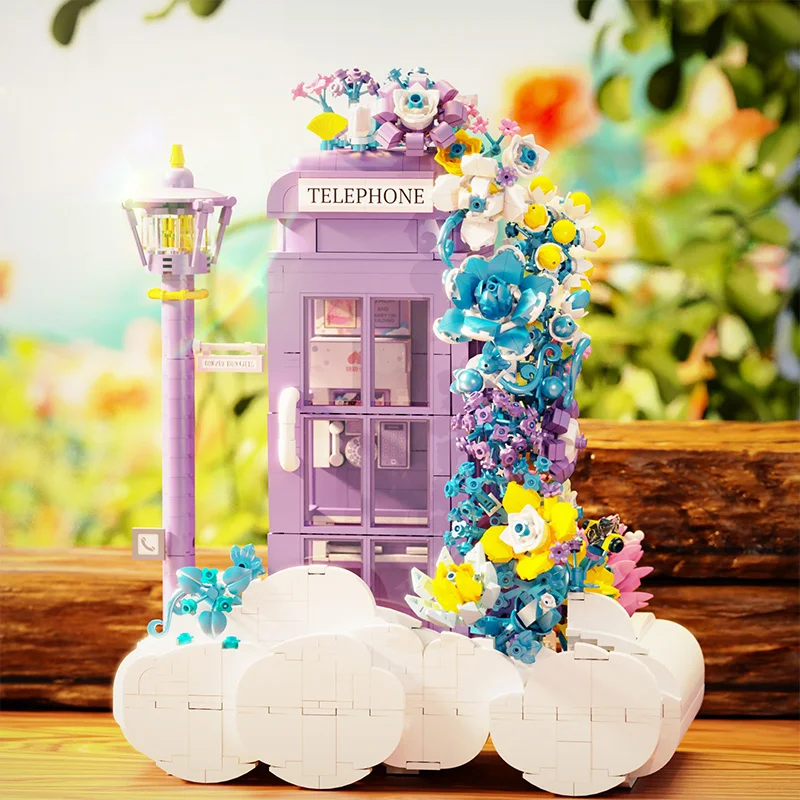 

Building Blocks Set City Street View Flower Phone Booth Buliding Toys For Kids Mini Blocks Birthday Children's Day Gift For Girl