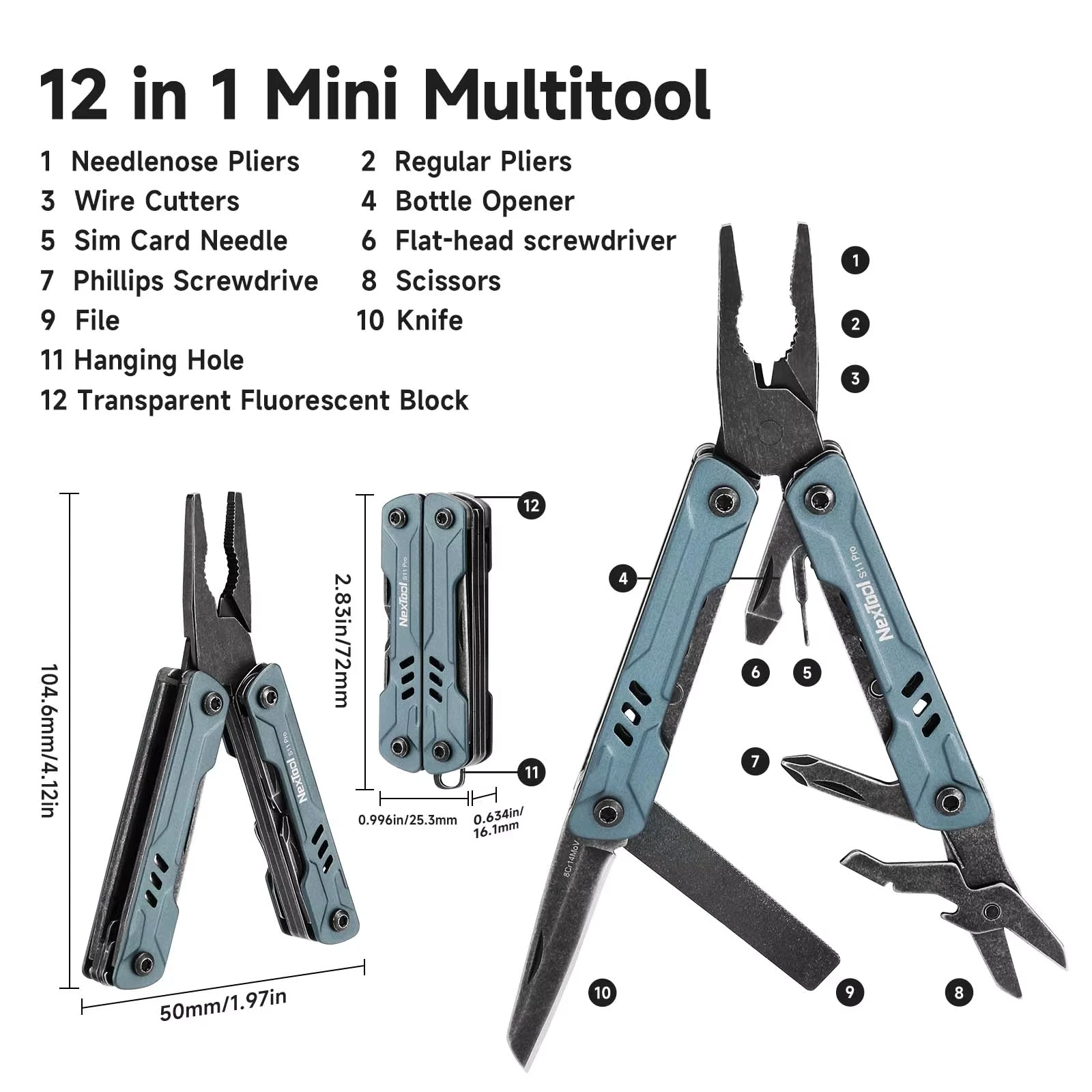 NexTool Mini Sailor Pliers S11 Pro 12-In-1 Multi Tool Pocket Knife Folding Tools Wire Cutters EDC Card Pin Screwdriver Scissors