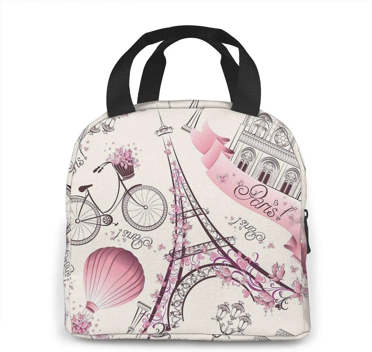 Pink Paris Eiffel Tower Lunch Bag For Picnic Pouch Thermal Cooler Tote Bento Large Meal Prep Cute Bag Big Leakproof Soft Bags