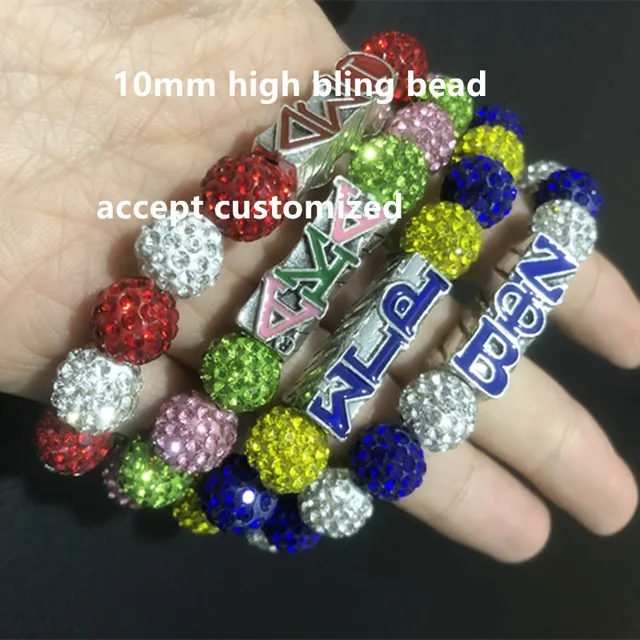 Shiny Bead Zeta Sigma Alpha Enamel Charm Bracelet Pink Green Red