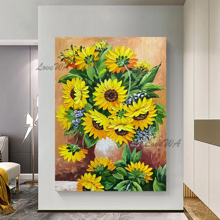 

Famous Sunflower Paintings Abstract Yellow Acrylic Design Art Wall Canvas Picture Unframed Oil Painting Flowers In Vases