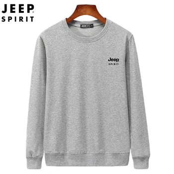 JEEP SPIRIT 남성용 긴팔 스웨터, 라운드 넥, 느슨한 탄성 캐주얼 탑, 순면 의류, 봄 및 가을