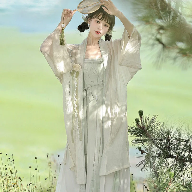 

Jade Bone Chinese Style Classical Han Elements New Daily Long Hanfu Full Set Summer Sweet Fresh Slip Dress Cloak Two-piece Set