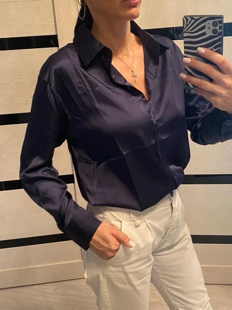 Women Satin Loose Fit Casual Blouse