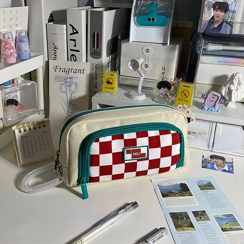 

Pencil Bag Checkerboard Pencil Box Student Multi-Functional Large-Capacity Stationery Box School Supplies