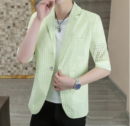 

summer thin jacket mens short Slim Fit fashion thin Single breasted coat top Small Suit Casual Men's Top Coat