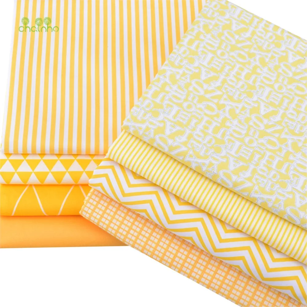 Chainho,Printed Twill Weave Cotton Fabric,Patchwork Cloth,DIY Sewing Quilting Material,Yellow Geometric Patterns,40x50cm,281-290