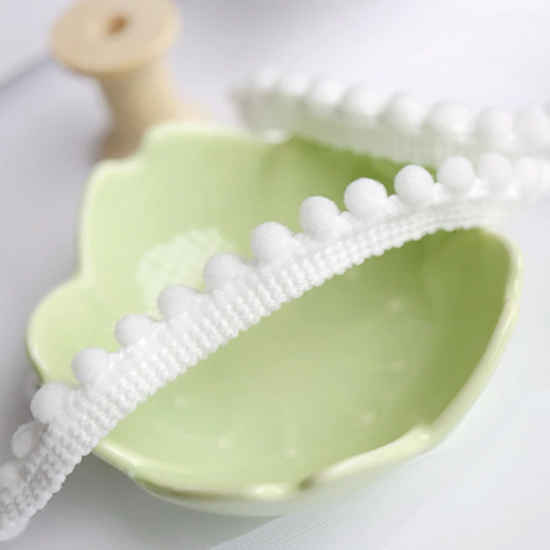 10mm Pom pom Lace Trims 5Yards Knitted pom fringe Ribbon DIY Sewing Material Wedding Party Craft Decors Clothing Accessories lace ribbon lace garment accessories lace sewing supplies lace decoration lace accessories lace sewing accessories clothing accessories pom pom trim