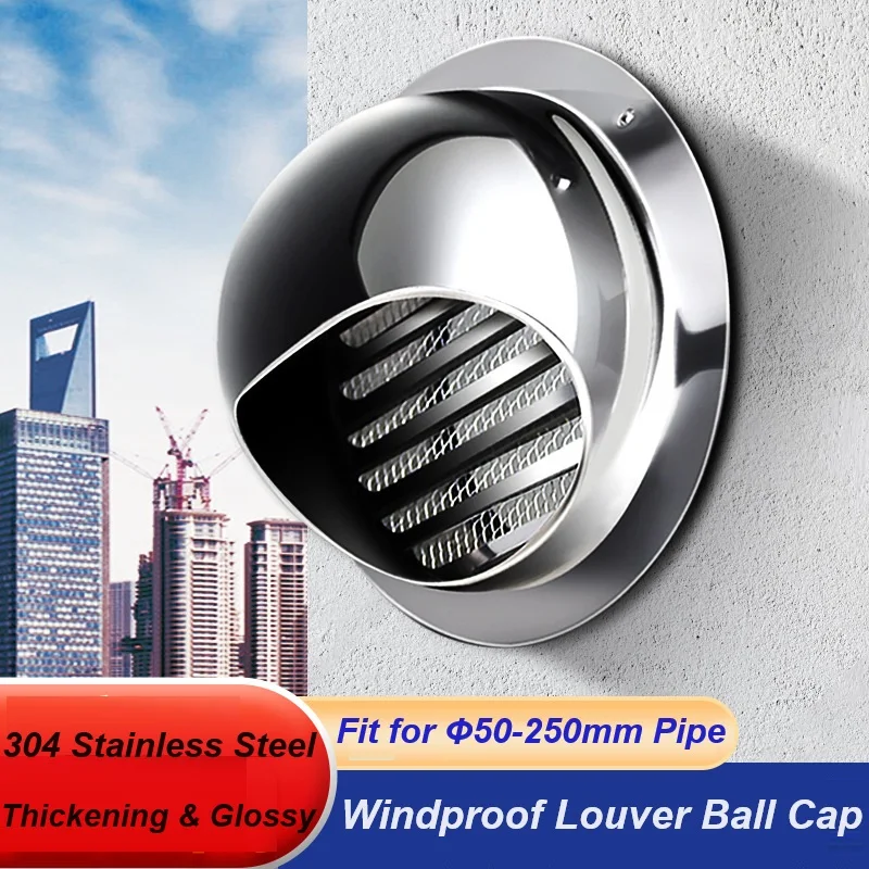 &Phi;150mm Rainproof Vent Cap Stainless Steel Exhaust Grille Cover Tube Duct Outlet Windproof Ball Cap For Kitchen Wall Ceiling ducting ventilation cover air vent grille ventilation grille air vent cover