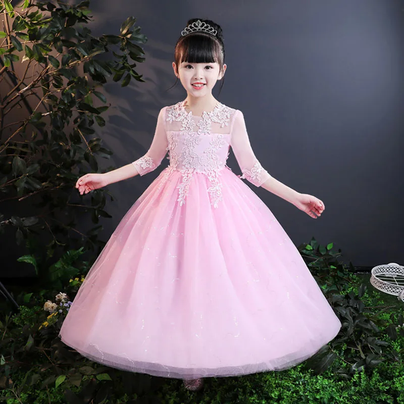 Baby Girls Lace Embroidery Dress Kids White Wedding High-end Dress Flower Long Party Princess Girls Clothes