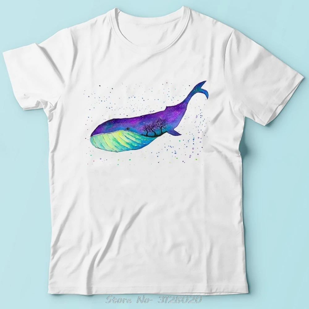 Summer Watercolor Whale Graphic Unisex T-Shirt - White Short Sleeve Casual Tee