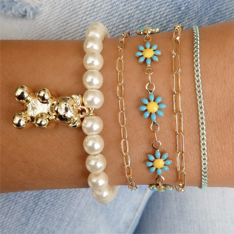 16 + 5Cm Daisy Choker Girl Bracciale Per Donna Smalto Gioielli Colorati Flower Tennis Chain Boho Party Gift