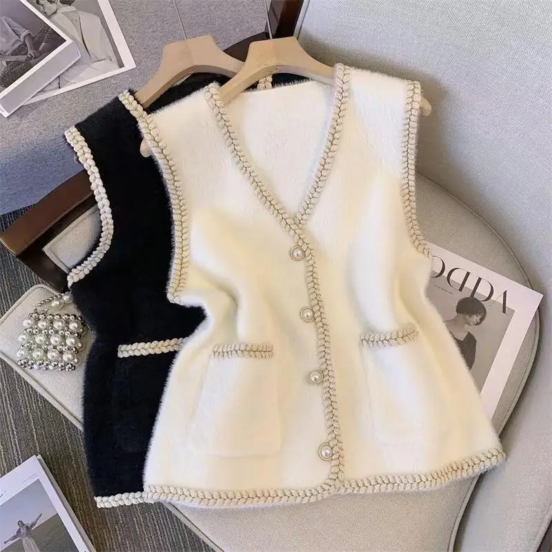 Women Clothing V Neck Knitting Vests Spring Autumn New Sleeveless Button Contrast Loose All-match Sweet Tops Elegant Vintage plaid knitted waistcoat sweater vest women slim autumn outerwear sleeveless vest jacket casual v neck knitting bottoming sweater