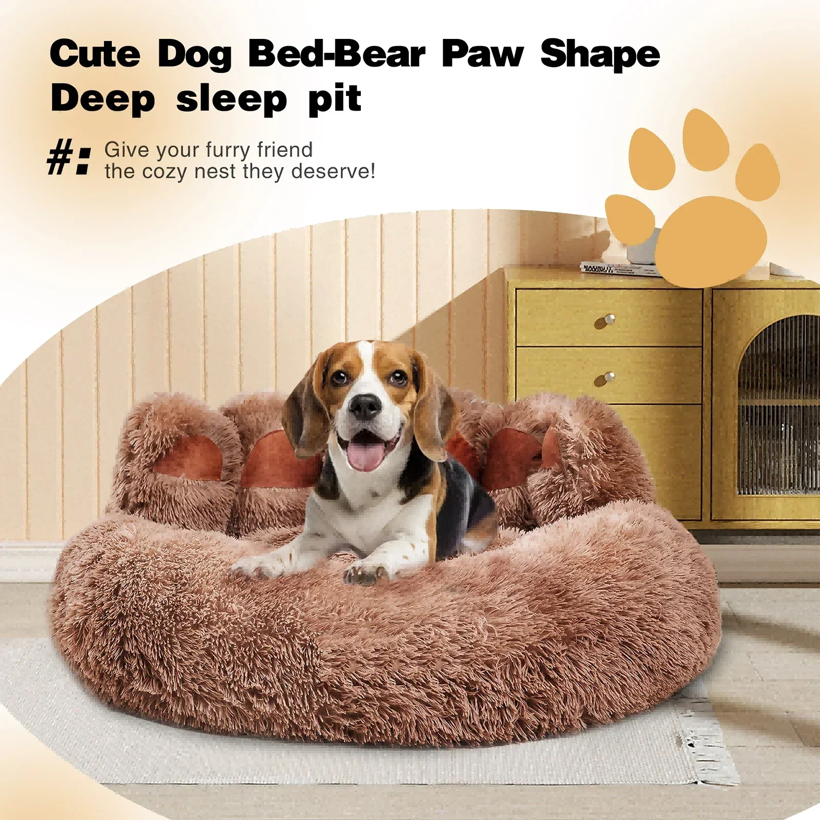 Pet Plush Nest Dog Bed Bear Paw Dog Beds for Small Medium Dogs Cute Cozy Soft Long Plush Round Pet Sofa Bed Cat Cama Para Perro