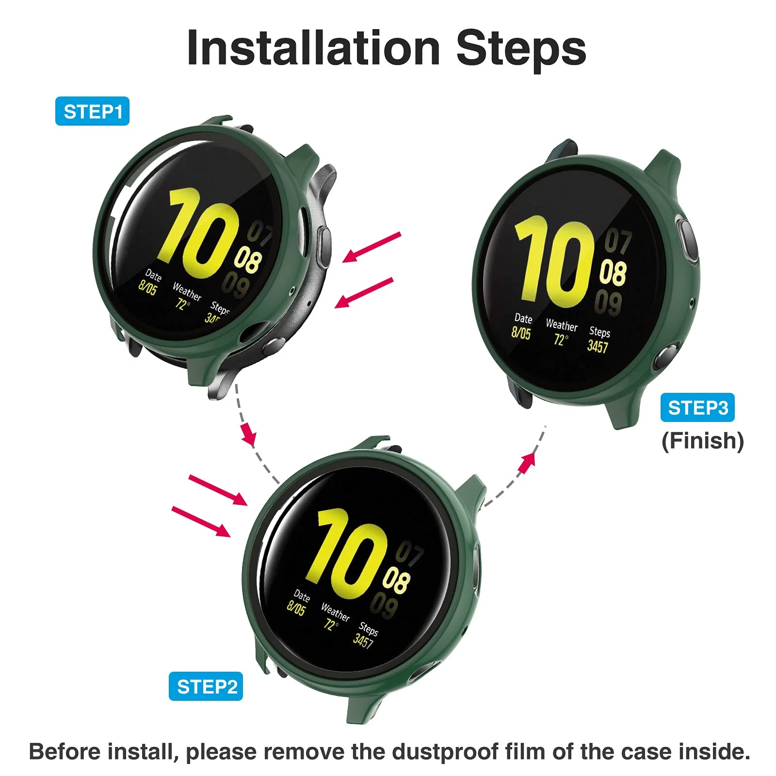 PC Hard Case for Samsung Galaxy Active 2 44mm 40mm Bumper Full Around Glass+ Screen Protector Cover for Galaxy Watch Active 2