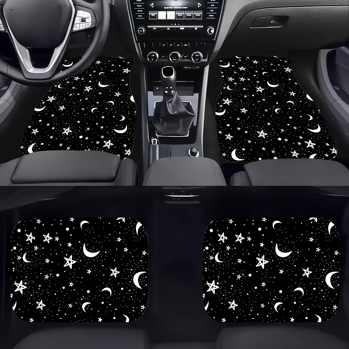 

4pcs Universal Star And Moon Printed Car Floor Mats, Non-Slip Automotive Accessories
