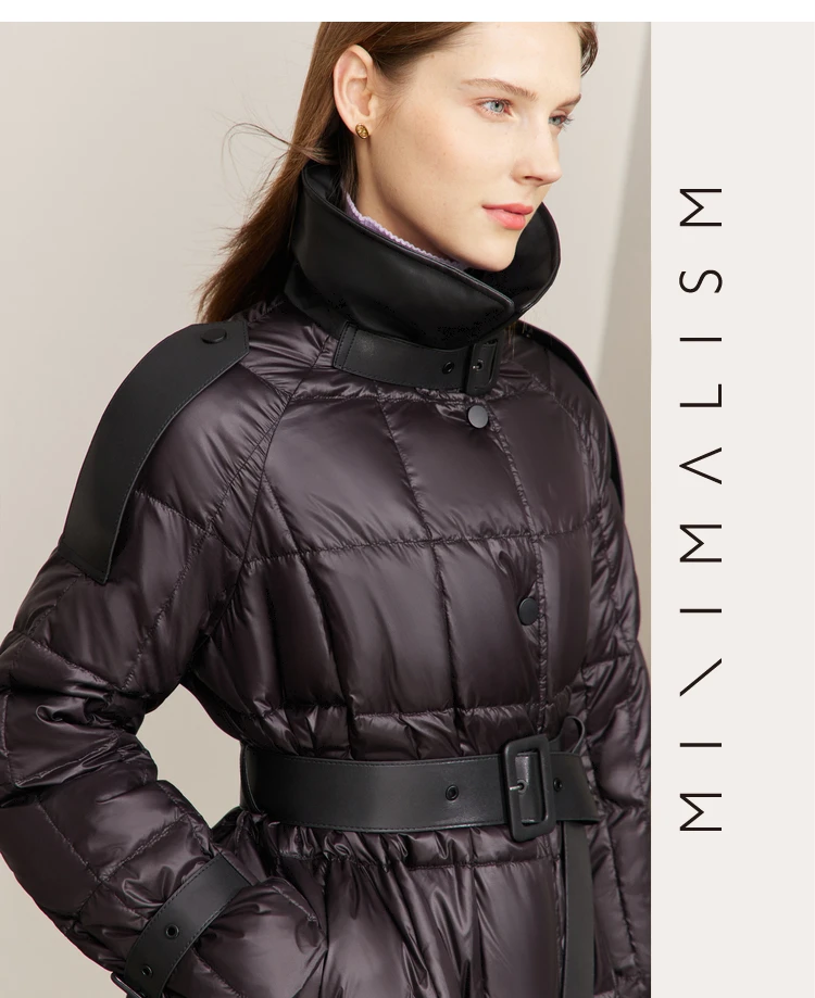 AMII Minimalism Down Jacket Women 2022 Winter New Commuter Fashion Belt Design Solid Warm Antistatic Long Clothing Tops 12241180