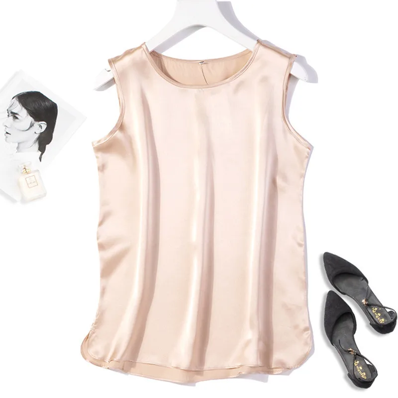 플러스 사이즈 아이스 실크 블라우스 탑 우아한 새틴 셔츠 2026 여름 쉬폰 실크 슬링 베스트 패션 플러스 사이즈 여성복