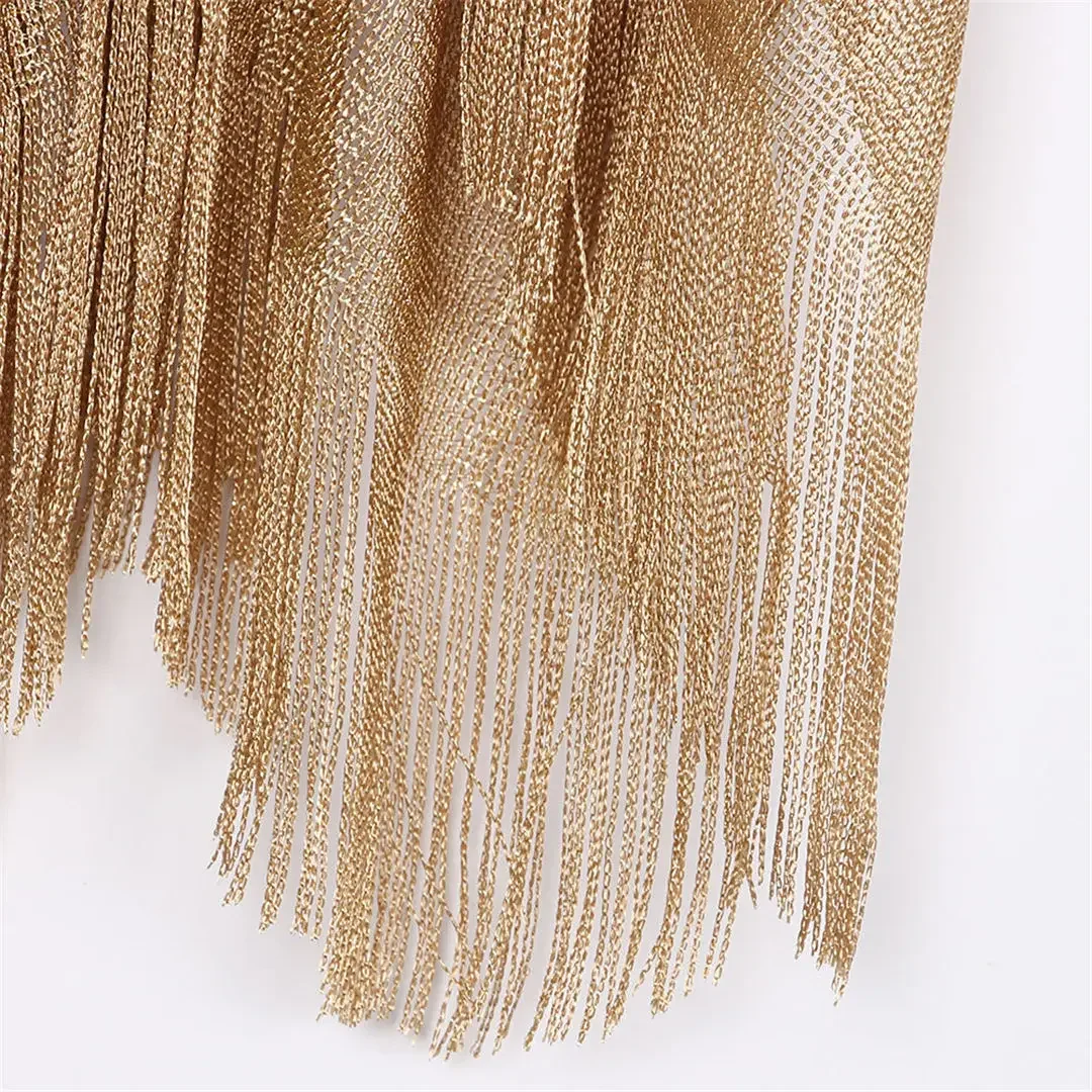 Sexy Fringe Tassel Mesh Sheer Shiny Knitted Tunic Beach Cover Up Cover-ups Beach Dress Beach Wear Beachwear Female Women