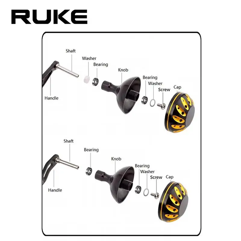 Ruke 1pc Fishing Reel Handle Knob For Daiw/Shima Spinning Reels Knob Diameter 30mm Weight 14g Include 2pcs Bearings 4pcs Washers
