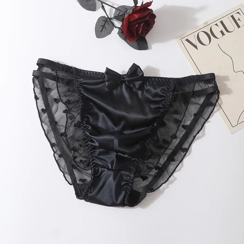 Slip da uomo sexy Mutande intimi in rete trasparente di pizzo Vedi attraverso boxer Slip a vita media per uomo - immagine 5