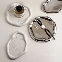 Nordic Silver Plated Ceramic Dish Irregular Tray Decorative Jewelry Organizer ins Creative Tray Luxury Ceramic Storage Tray 1