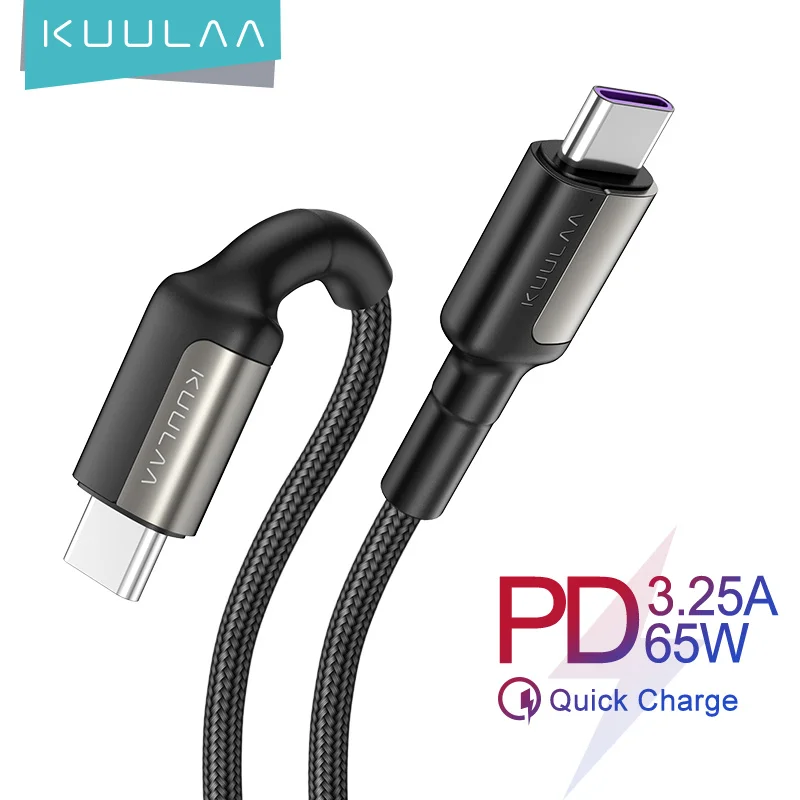 Кабель KUULAA PD 65 Вт USB C к USB Type C для xiaomi mi 10 9 redmi note 8 7, кабель type-c для быстрой зарядки 4,0, быстрая зарядка