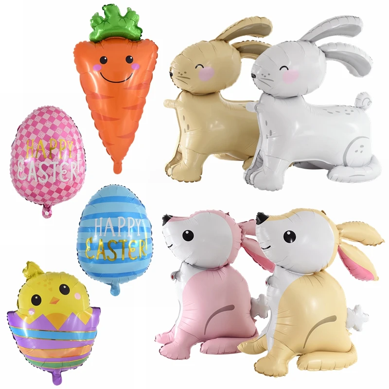 

Happy Easter Foil Inflatable Bunny Balloon Cartoon Rabbit Carrot Eggs Shaped Balloon For Easter Spring Festival Party Decoration