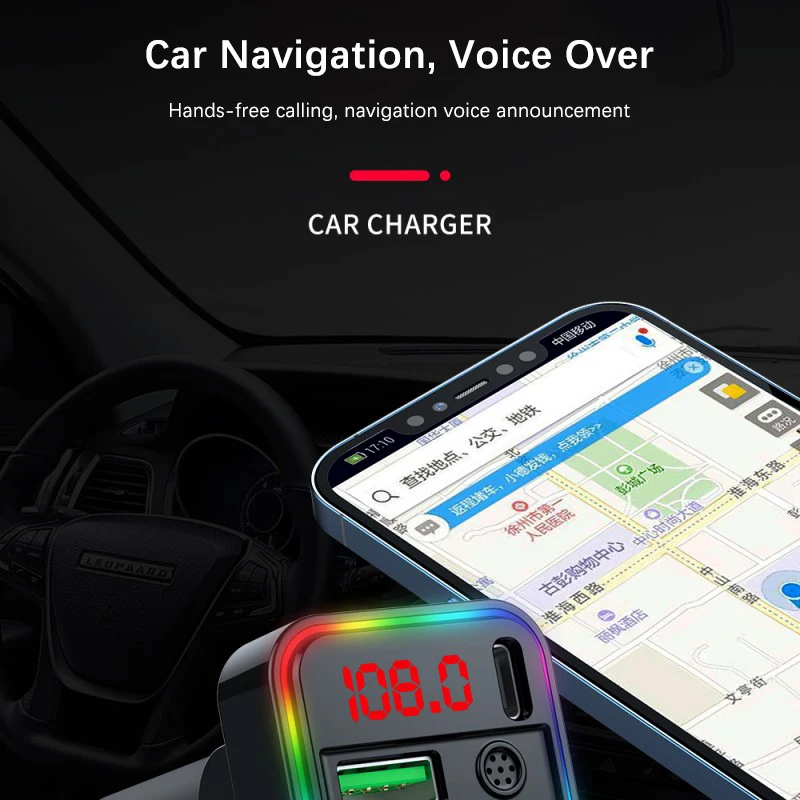 Car Bluetooth Audio Adapter FM Transmitter Car MP3 Player Type-C PD USB Quick Charger Handsfree Calling
