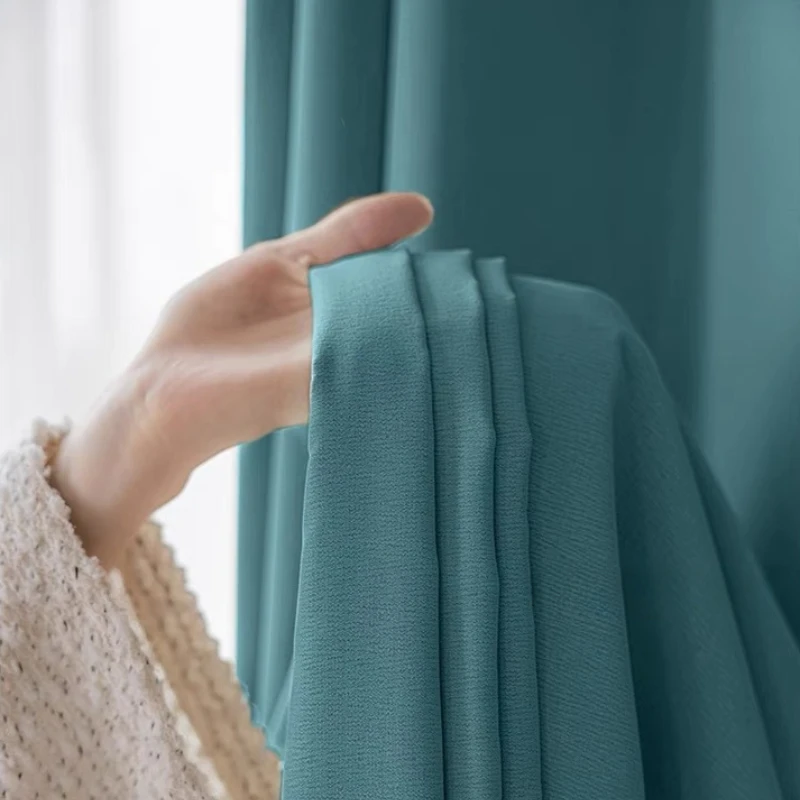 Nordic Minimalist High-end Window Curtain Lake Blue Modern Bedroom Curtains Thick High Shading Curtains Heavy Curtain Decoration 5