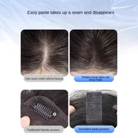 No Clip Toppers frange de cheveux humains amélioré pâte magique Toppers de cheveux frange pour les femmes couverture de cheveux moelleux patchs de coutures de cheveux étamés 5