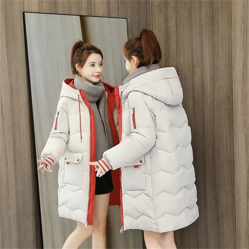 

2023 New Winter Jacket Parkas Women Jacket Hooded Parka Warm Female Cotton Padded Jacket Loose Casual Long Coat Outwear