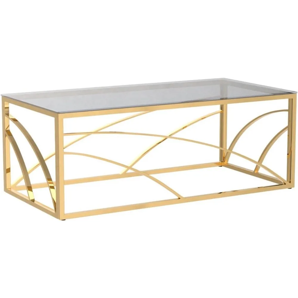 Stainless Steel Rectangular Accent Glass Coffee Table for Living Room- 46.8" Modern Sleek Center Table with Lounge Table with Bl 4
