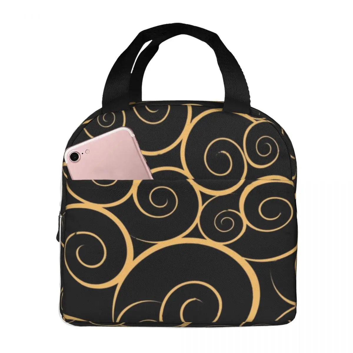

Gold Curls Abstract Pattern Design Thermal Insulated Lunch Bag Insulated bento bag Meal Container Food Storage Bags Leakproof
