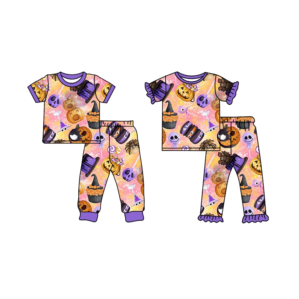 

Wholesale Halloween outfits pumpkin candy pajamas girls clothes boys pajamas sets