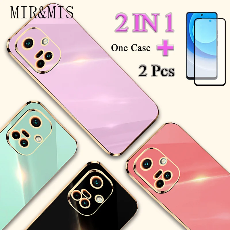 

2 IN 1 For Tecno Camon 19 19 Pro 5G Traight Edge Electroplated Gold Edge Phone Case With Ceramic Screen Protector