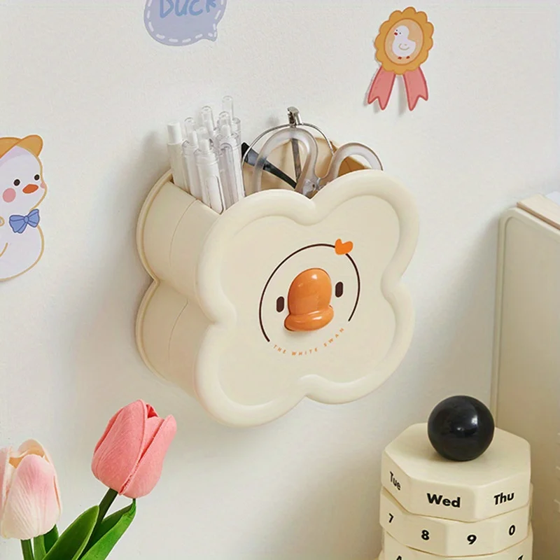 Makeup Brush Holder Cartoon Duck-Shaped Lipstick Eyebrow Pencil Holder Desktop Cosmetic Storage Box Plastic Make Up Organizer 5