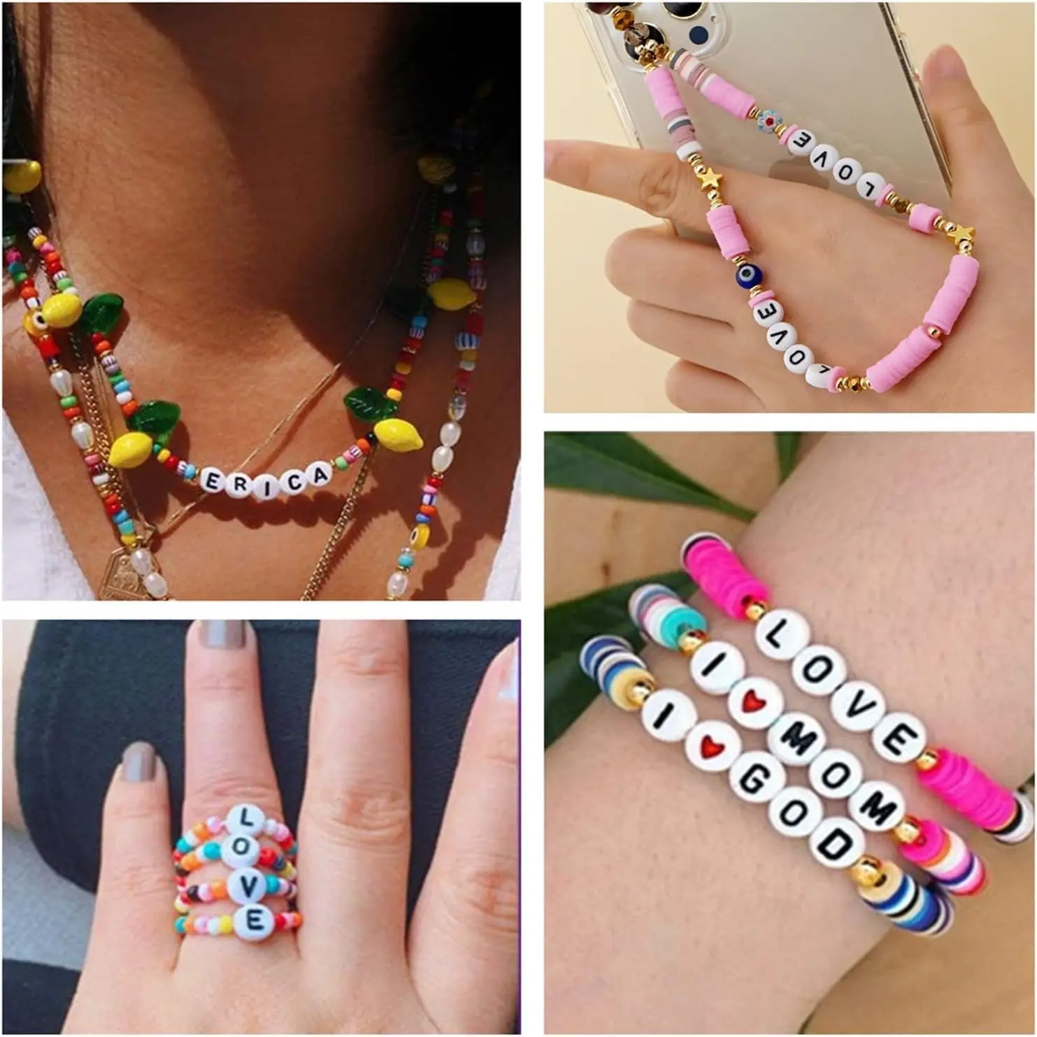 1700 Stück 7x4mm Zahlenperlen 0-9 Symbol # Herzperlen, weiße Acrylperlen für die Herstellung von Schmuckarmbändern, DIY-Halsketten – Detail 8