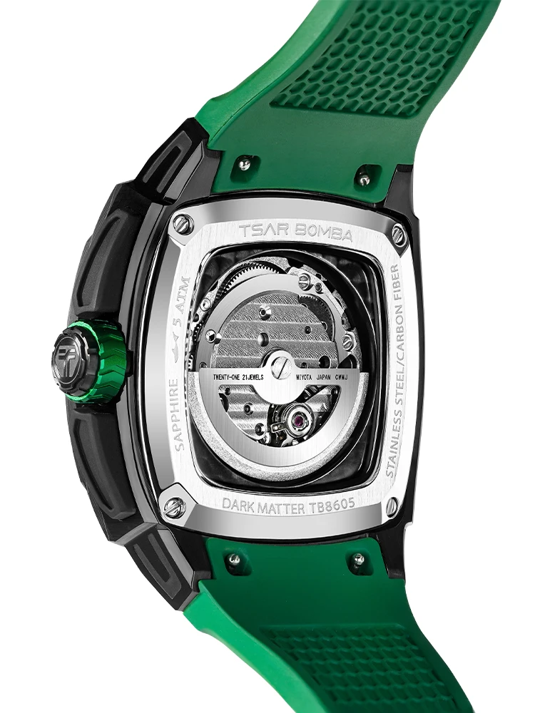 TSAR BOMBA Automatic Watch for Men Square Carbon Fiber Mechanical