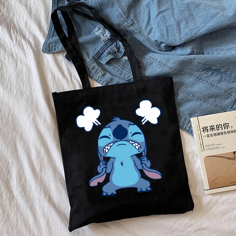 Y2k Disney Stitch Canvas Shoulder Tote Bag Women Shopper Harajuku Female