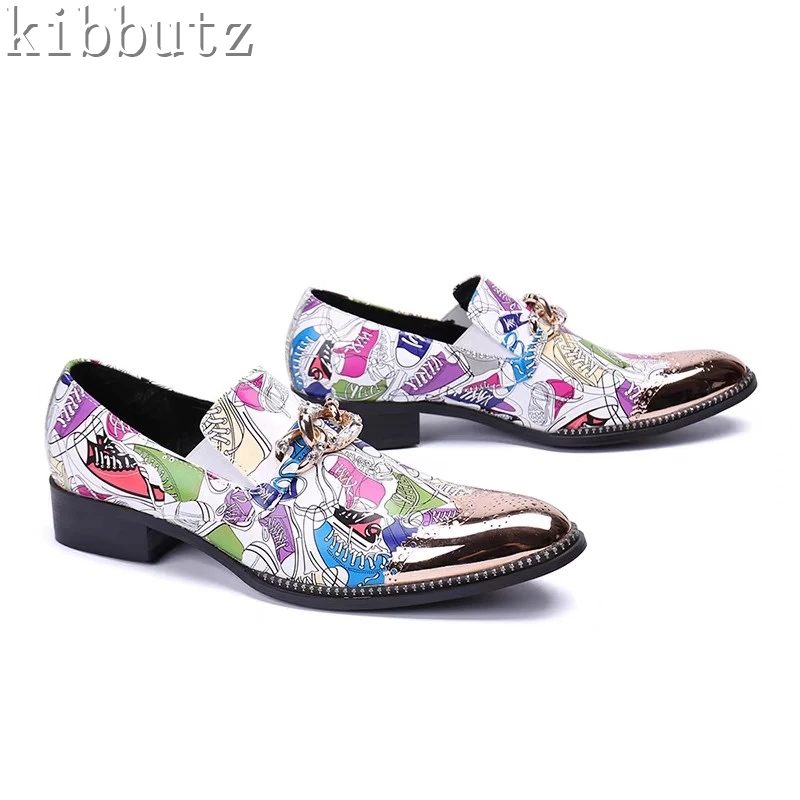 Designer Nuove Stampe A Punta Mocassini Uomo Vera Pelle Fibbia In Metallo Decorazione Slip On Casuals Scarpe Da Guida