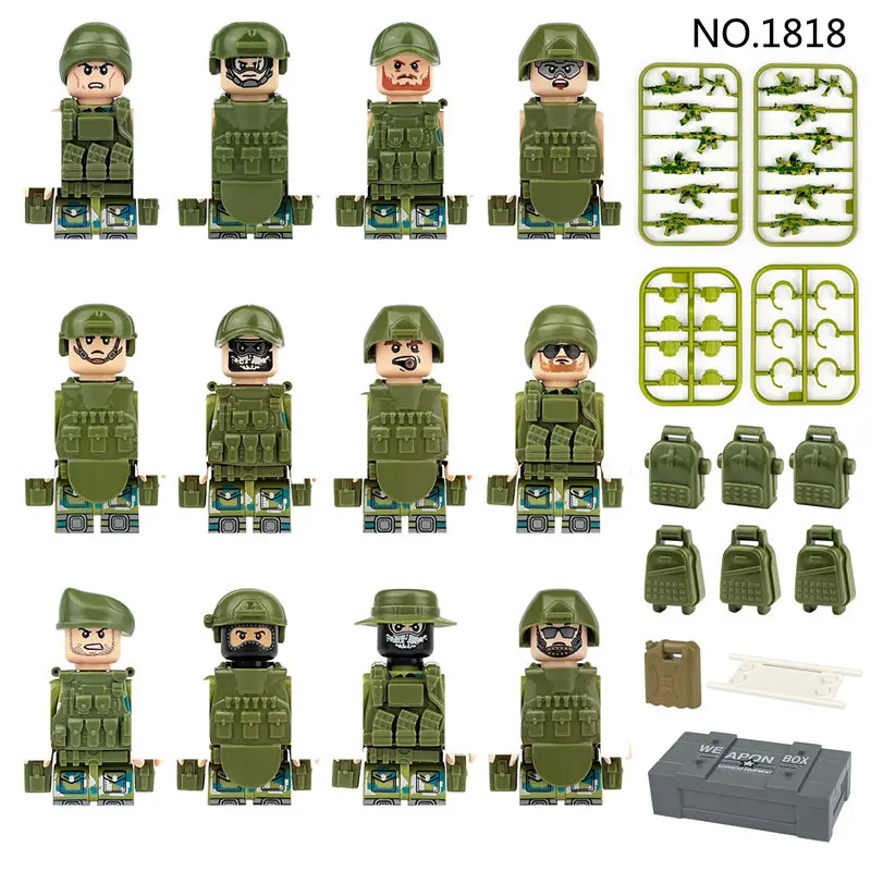 Militay Force minifigures Building Blocks 12Pcs Special Weapons Tactics Army action figure Kids Assemble SWAT Mini Bricks Toys