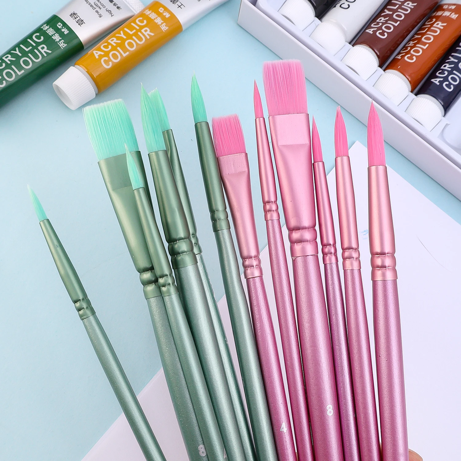 Nylon Wooden Handle Artist Paint Brush Set Professional Oil Watercolor Acrylic Painting Brushes Student Art Supplies 6PCS/Set