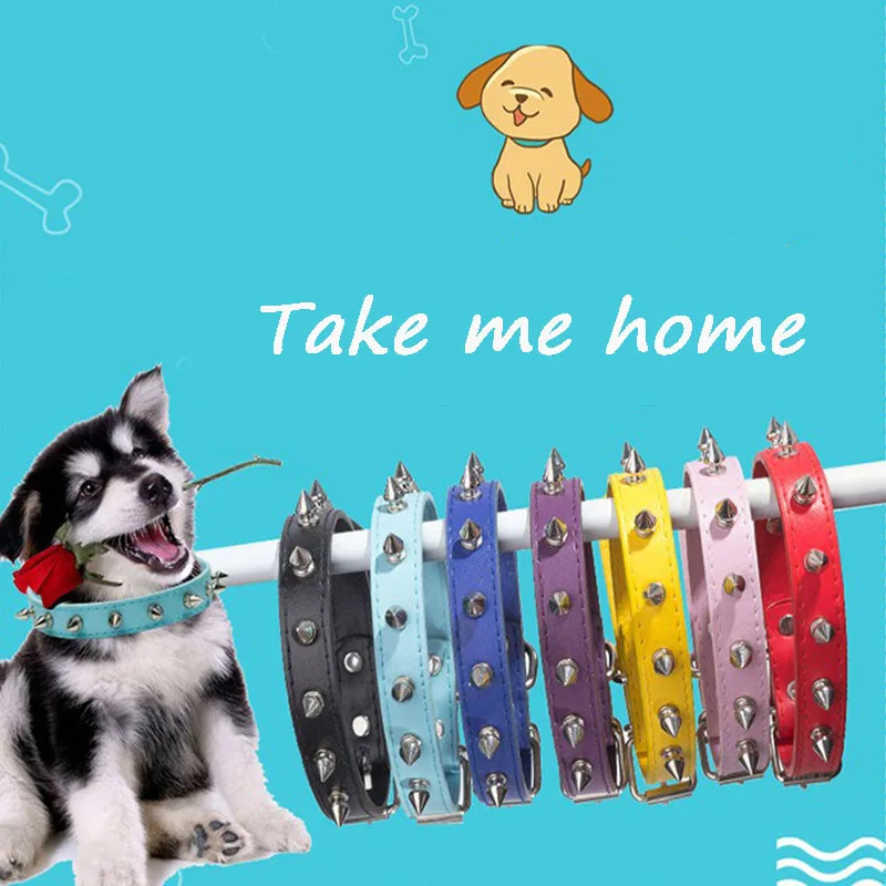 Pet Collar Leather Dog Cat Collar Spiked Studded Puppy Necklace For Small Medium Large Pets