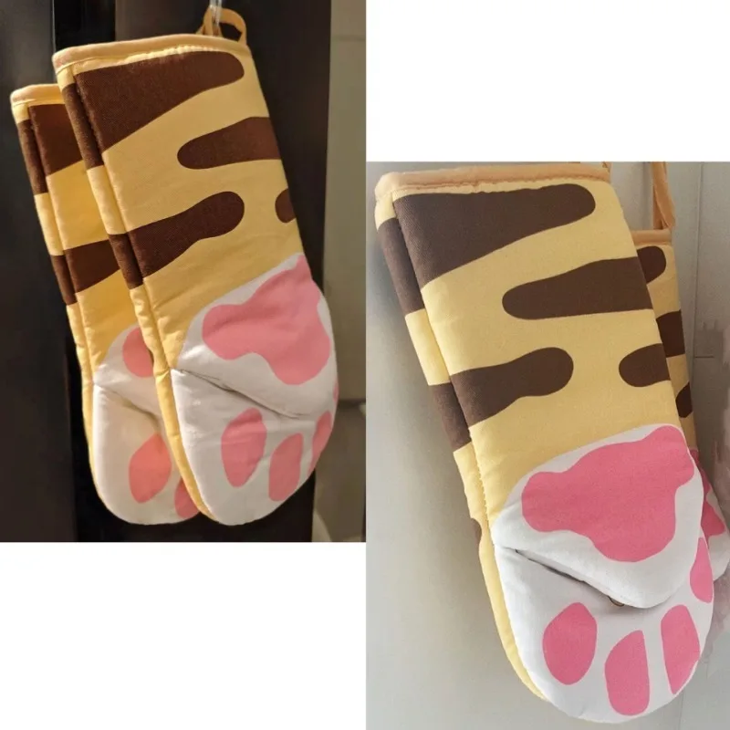 Thick cotton oven mitts cat claw baking oven gloves anti scald microwave heat resistant insulation non-slip cat paw gloves 1pc