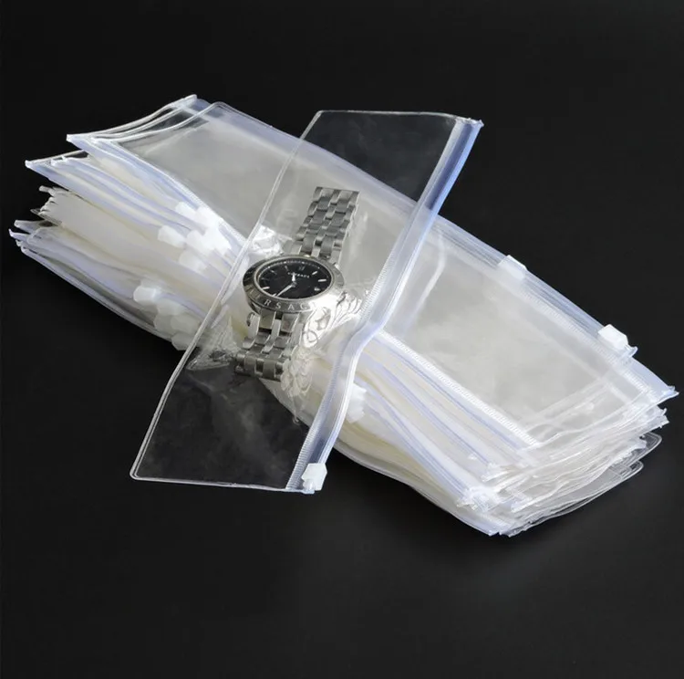 50PCS 긴 투명 흰색 플라스틱 PVC 쥬얼리 포장 가방 DIY 목걸이 팔찌 방진 산화 방지 시계 선물 보관 파우치