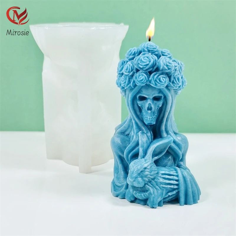 

Mirosie New Epoxy Resin Molds Halloween Skull Ghost Witch Master and Rabbit Decoration Resin Silicone Mold Diy Candle Mold