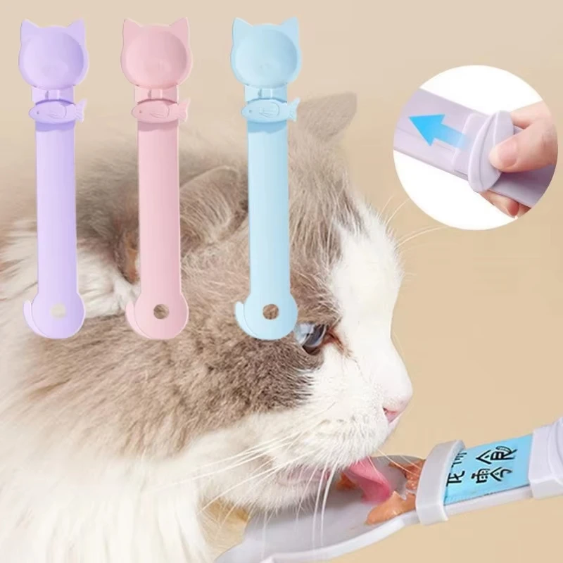 ? ? 고양이 스트립 급식 스푼 긴 손잡이 핥을 수 있는 습식 사료 디스펜서 고양이용 애완동물 고기 퓨레 압착 디스펜싱 스푼 애완용품 ? ?