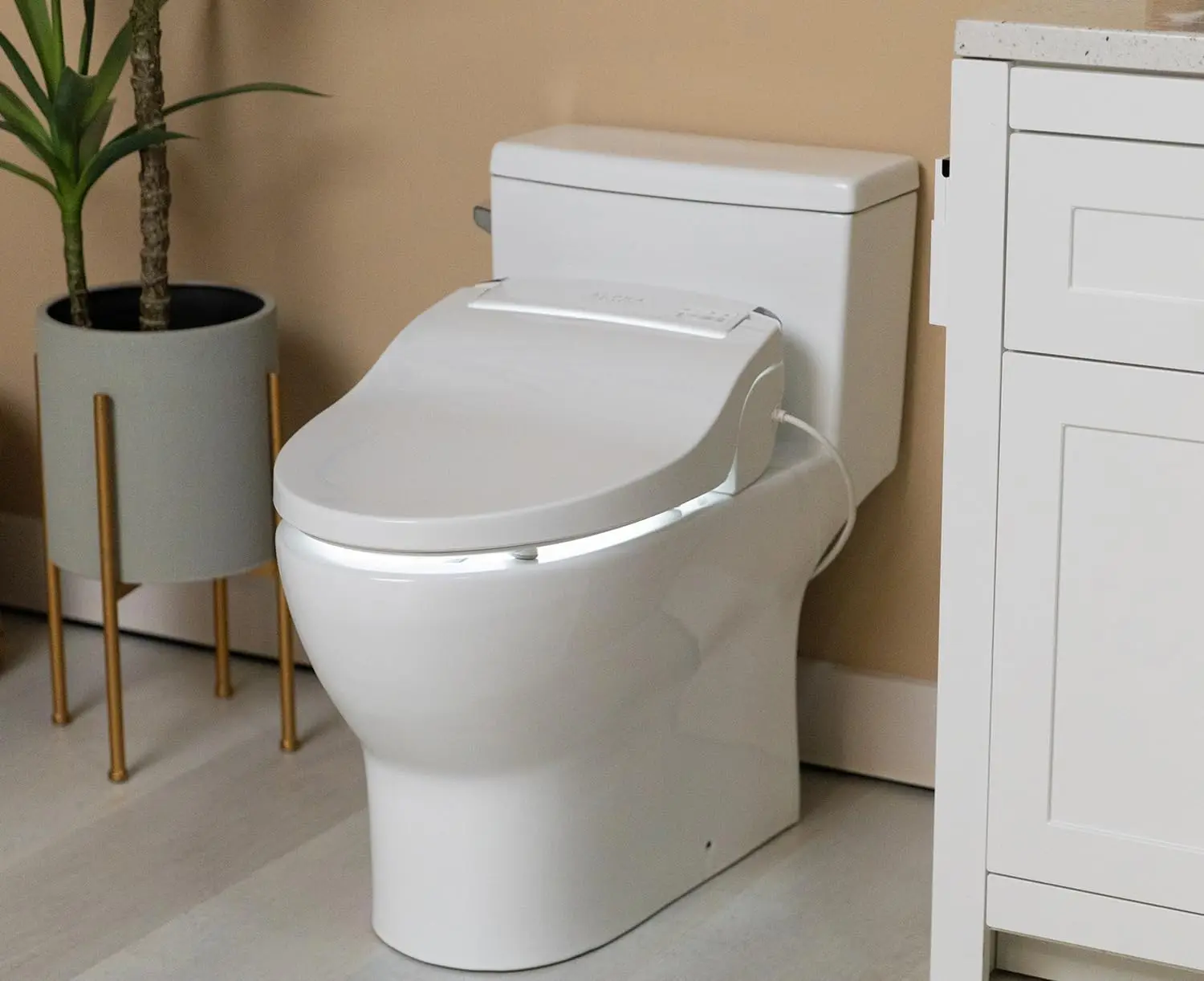 Elongated Bidet Toilet Seat, Beige, Endless Warm Water, *NEW* Bowl Mist, LED Light, Quiet Operation, Wireless Remote Stainless 3